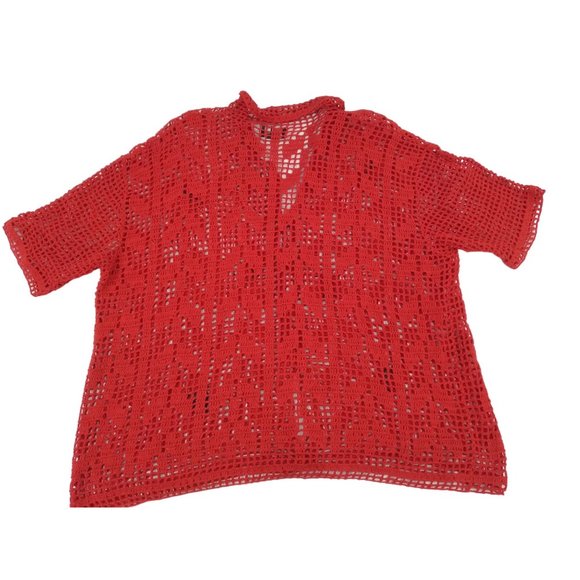 Morgan Cole open knit red button unique cardigan w/ Ladybugs measures Large/XL - Picture 7 of 16